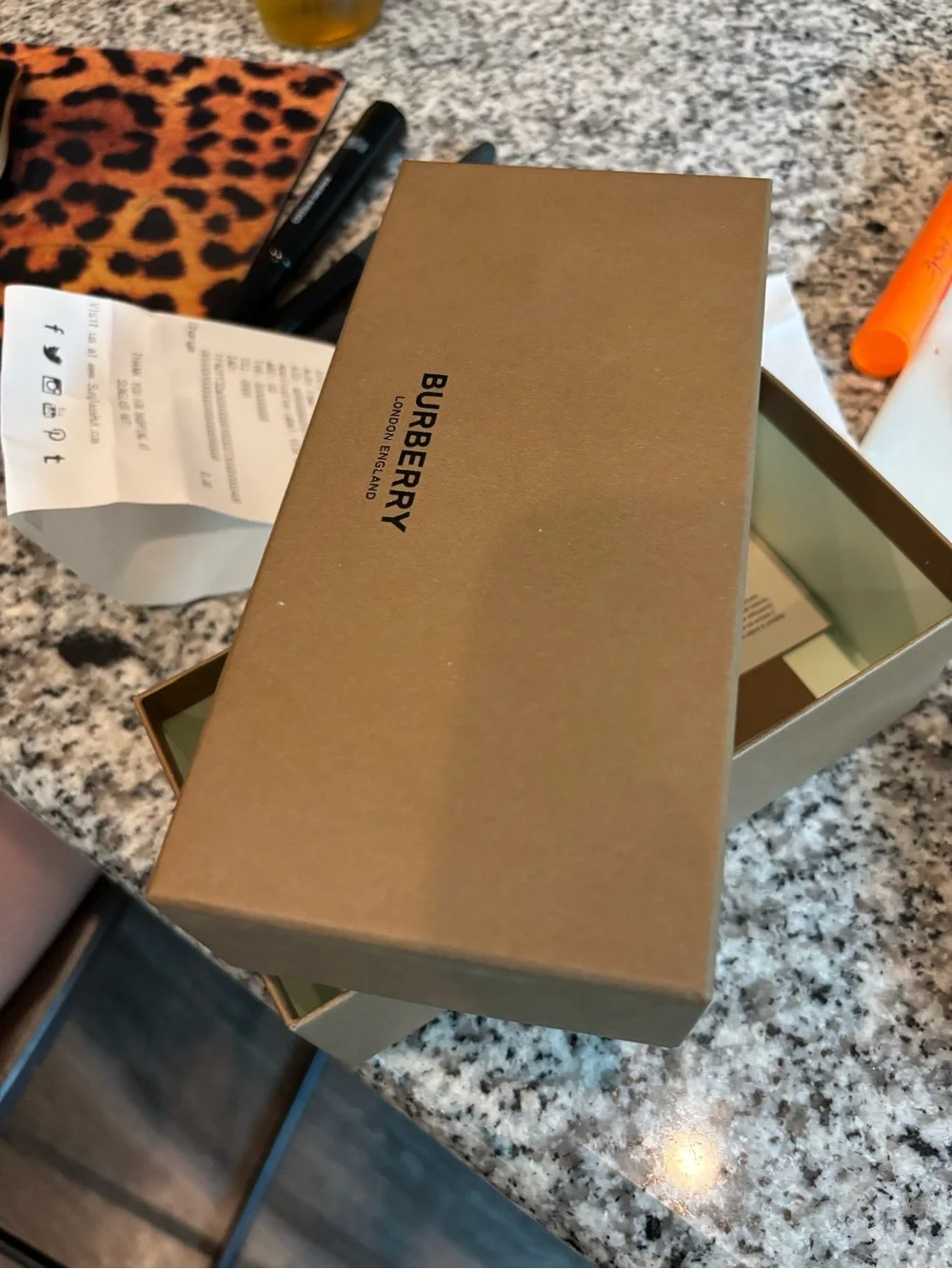 Burberry Brown Tan Sunglasses Case and Receipt